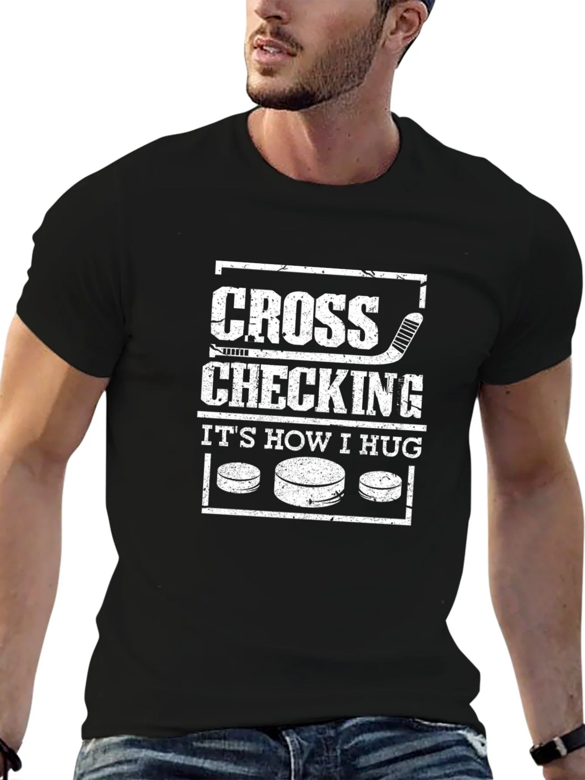 Cross Checking Hockey T-Shirt - Funny Hug Tee product image 6