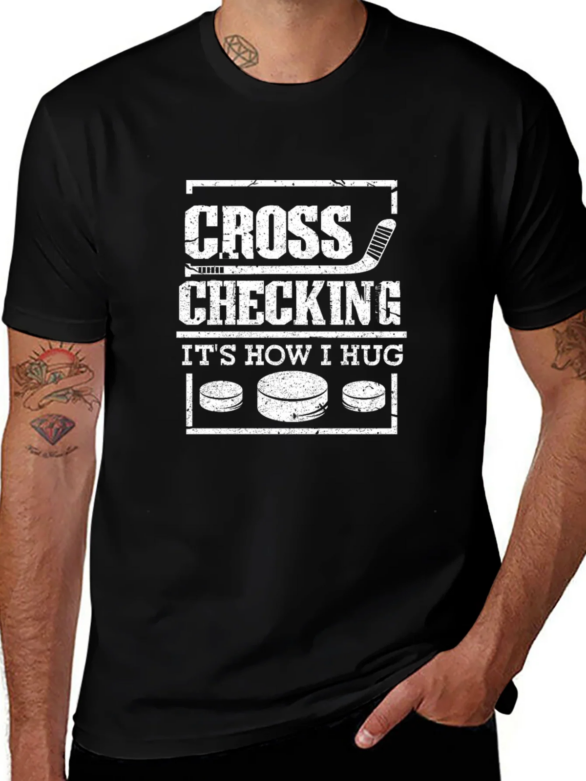 Cross Checking Hockey T-Shirt - Funny Hug Tee product image 1