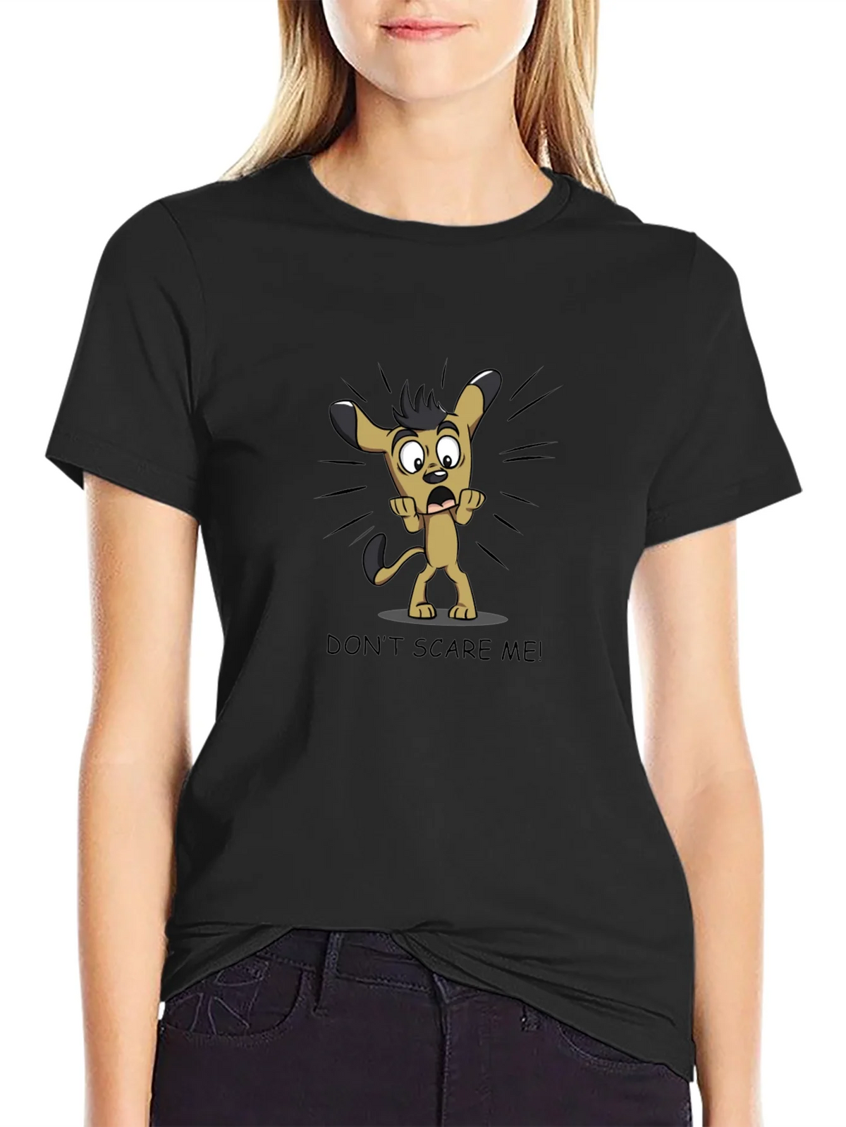 Cartoon Dog Graphic Tee - Dont Scare Me! Black T-Shirt product image 2