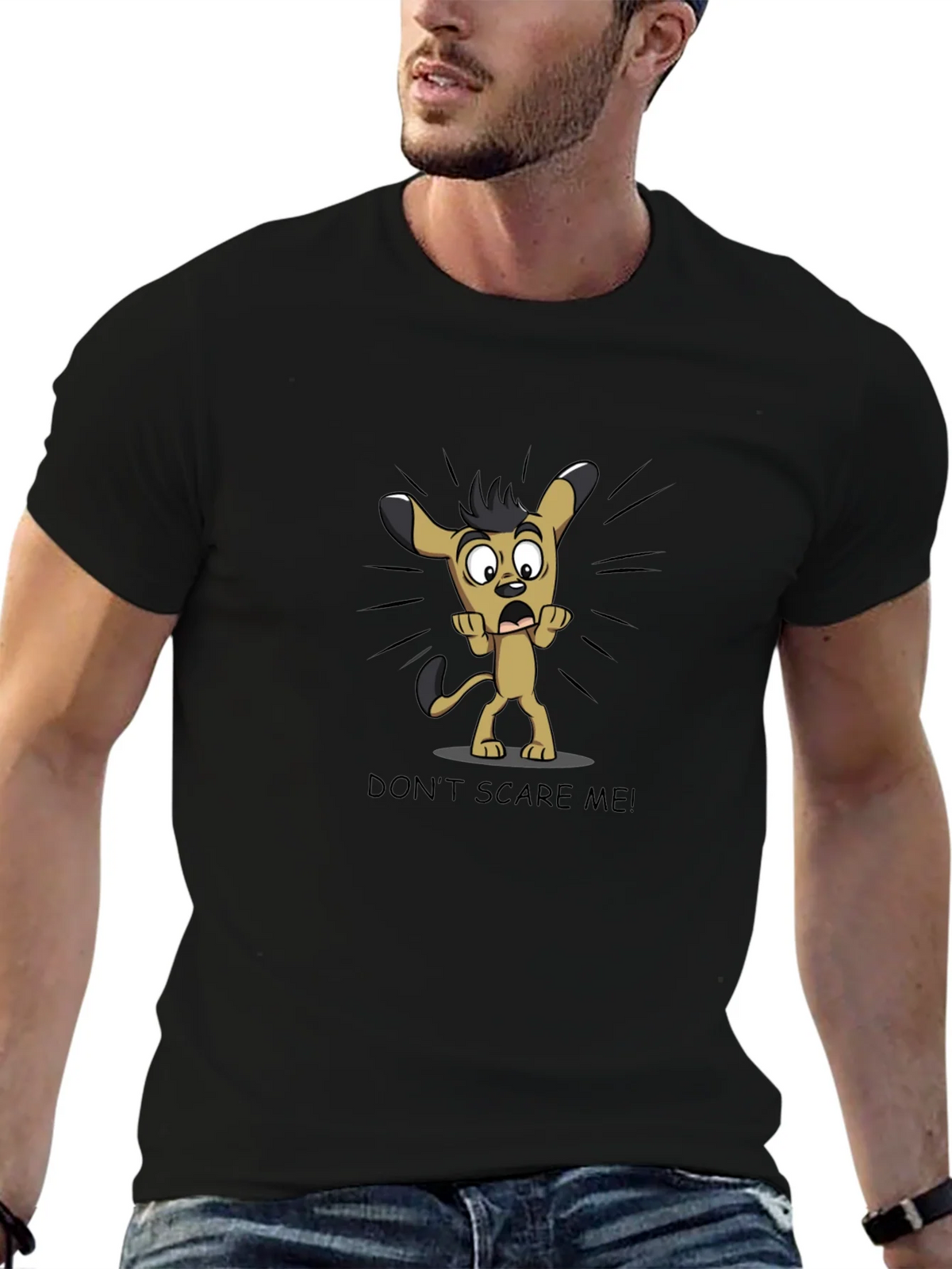 Cartoon Dog Graphic Tee - Dont Scare Me! Black T-Shirt product image 6