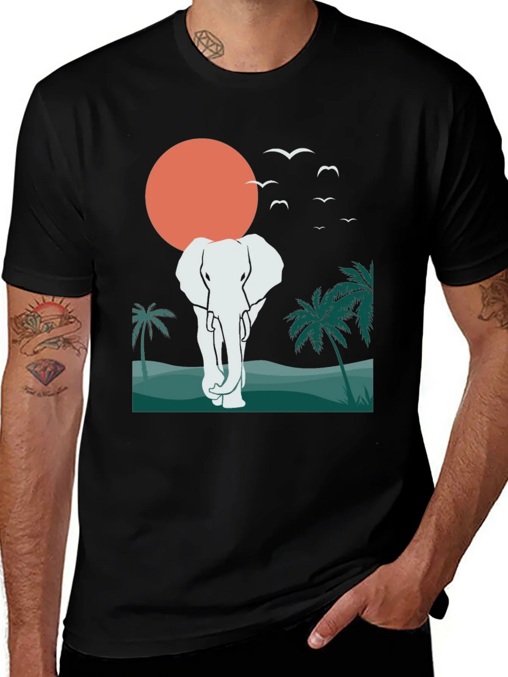 Elephant Sunset Graphic Tee - Tropical Vibes product image 1