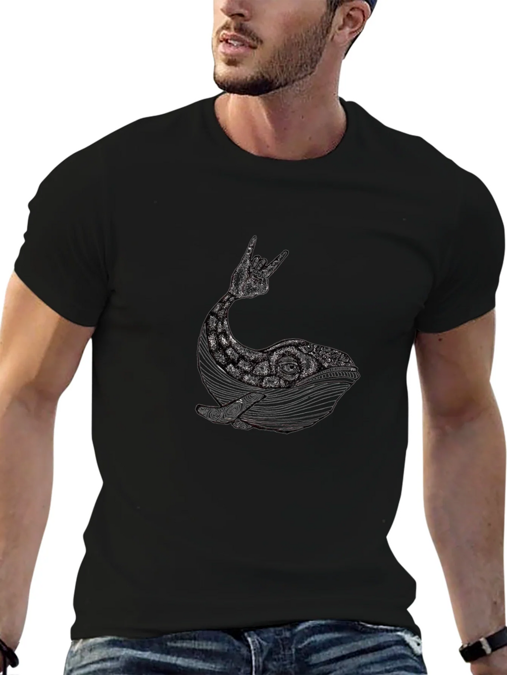 Whale Rock Hand Gesture Graphic Tee product image 6