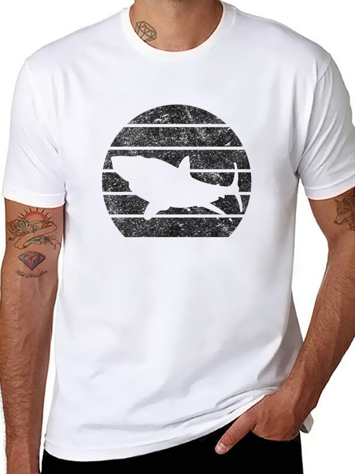 Retro Shark Sunset Black T-Shirt product image 7