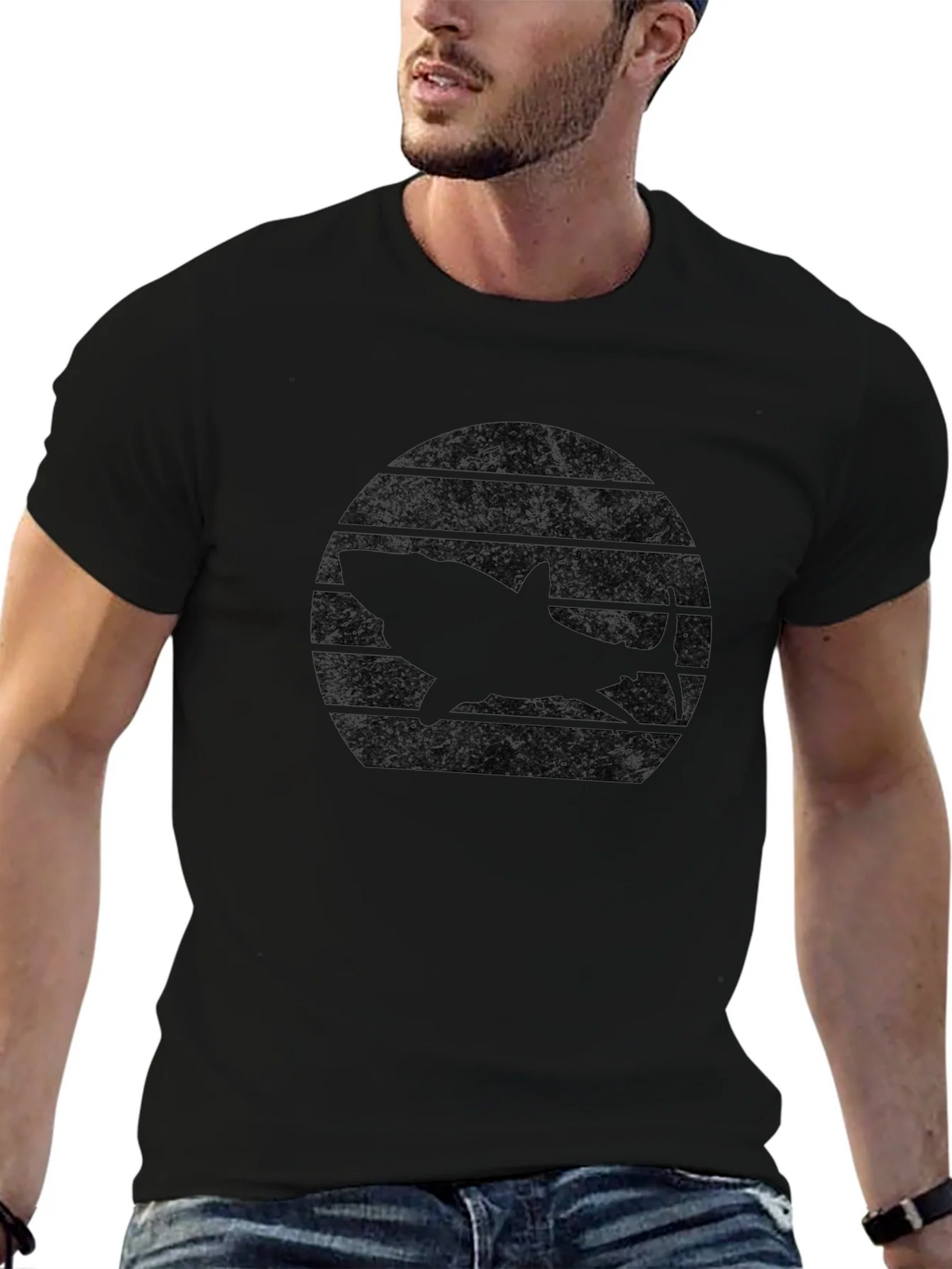 Retro Shark Sunset Black T-Shirt product image 6