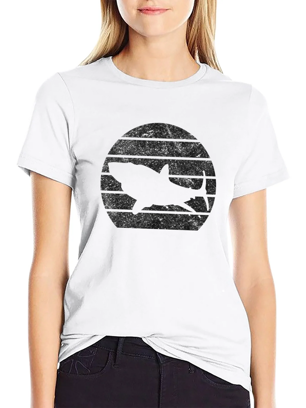 Retro Shark Sunset Black T-Shirt product image 8