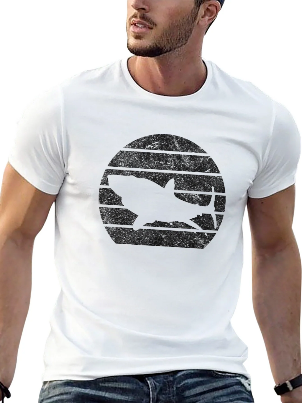 Retro Shark Sunset Black T-Shirt product image 12