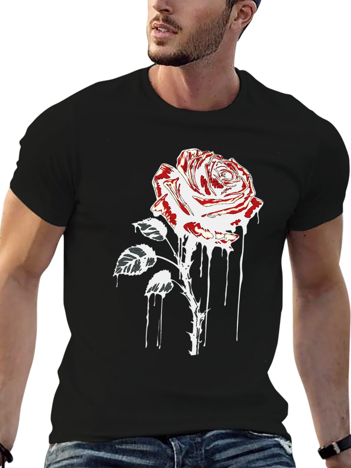 Rose Drip Graphic Tee - Black Cotton T-Shirt product image 6