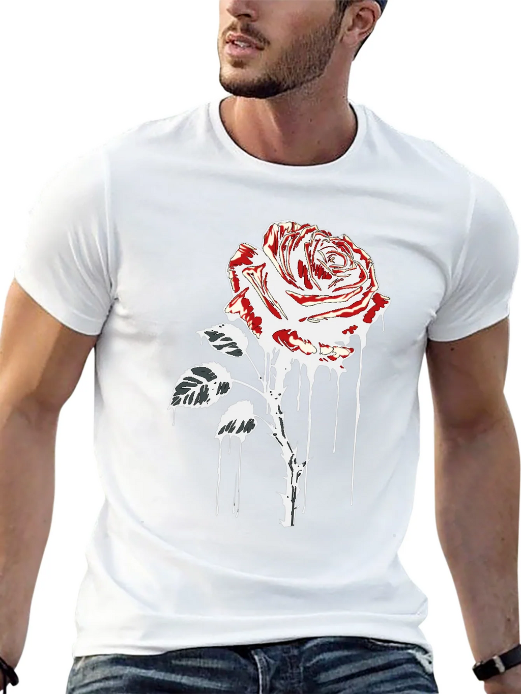 Rose Drip Graphic Tee - Black Cotton T-Shirt product image 12