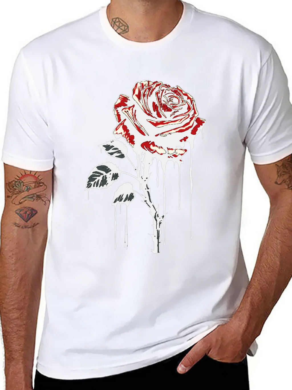 Rose Drip Graphic Tee - Black Cotton T-Shirt product image 7