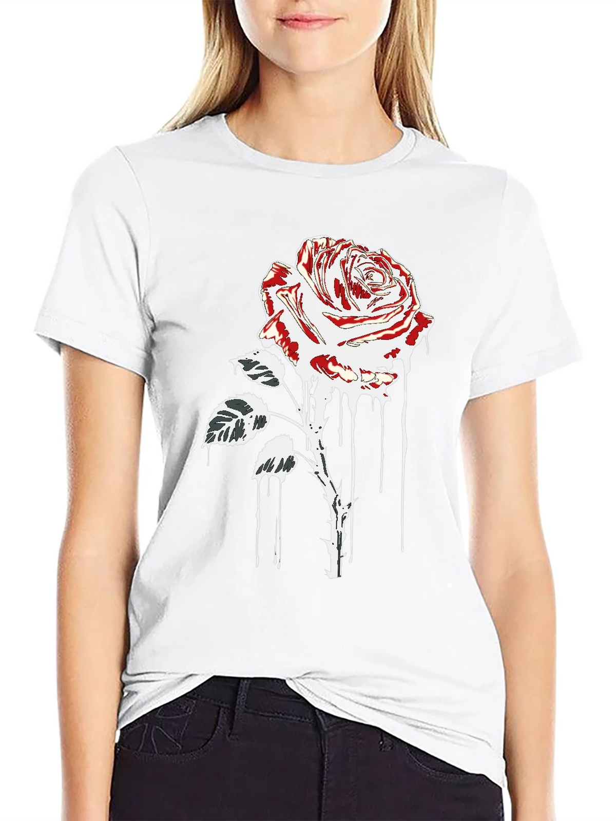 Rose Drip Graphic Tee - Black Cotton T-Shirt product image 8