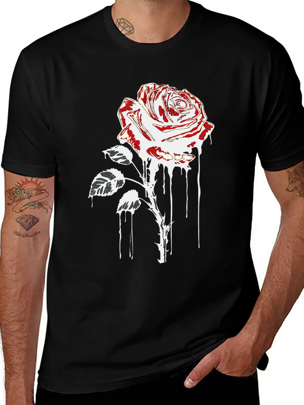 Rose Drip Graphic Tee - Black Cotton T-Shirt product image 1