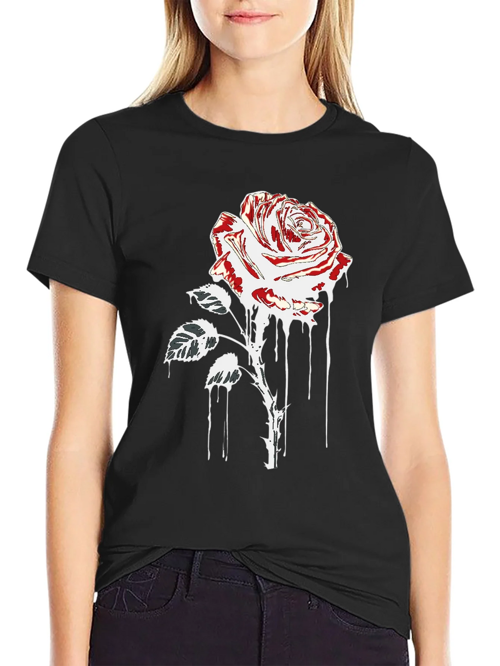 Rose Drip Graphic Tee - Black Cotton T-Shirt product image 2