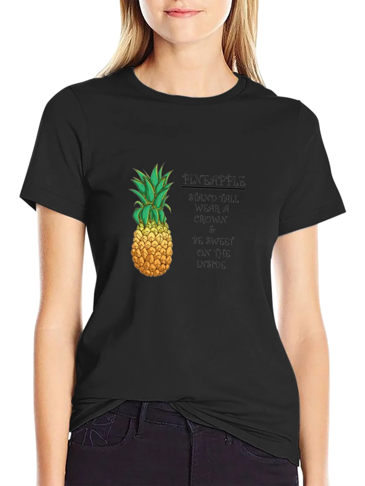Pineapple Graphic Black T-Shirt - Stand Tall Wear a Crown product image 2