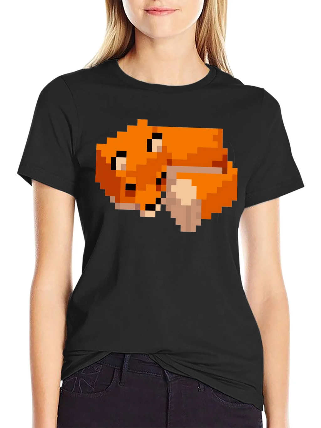 Pixel Art Fox Graphic Black Tee product image 2