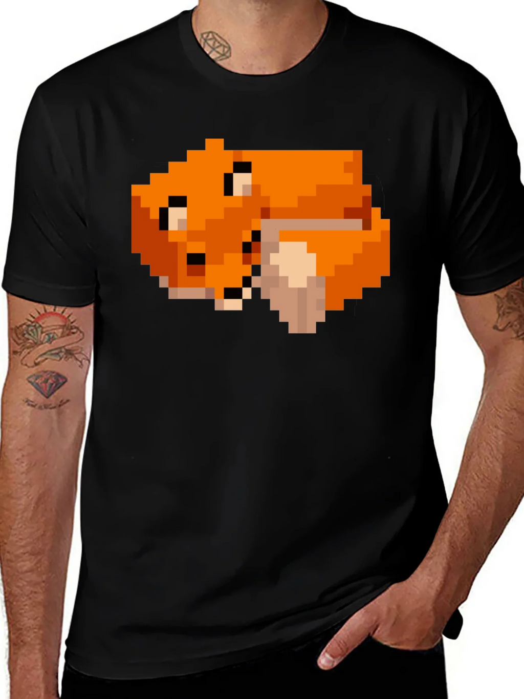 Pixel Art Fox Graphic Black Tee product image 1