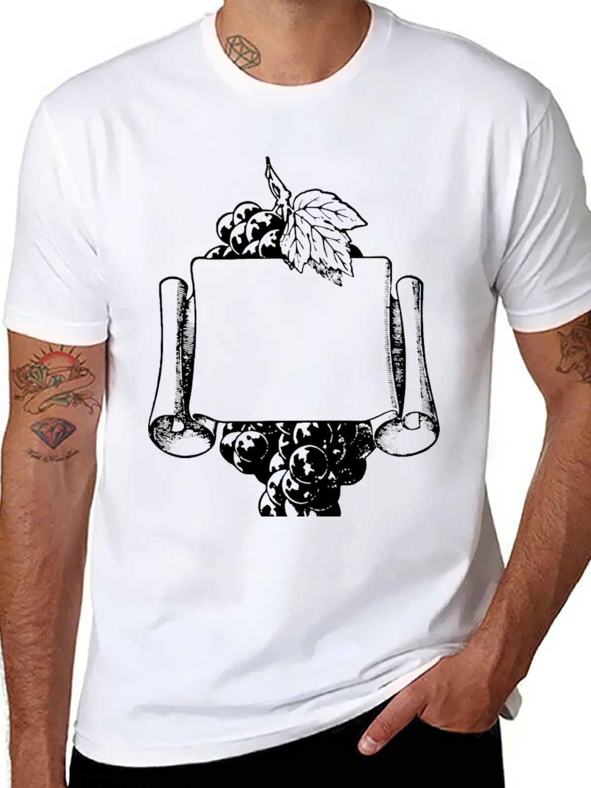 Vintage Grape Scroll Mens Black T-Shirt product image 7