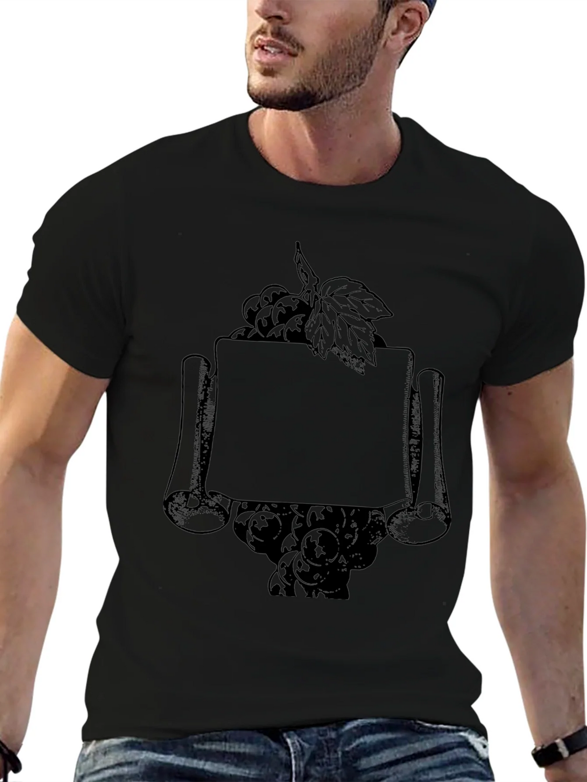 Vintage Grape Scroll Mens Black T-Shirt product image 6