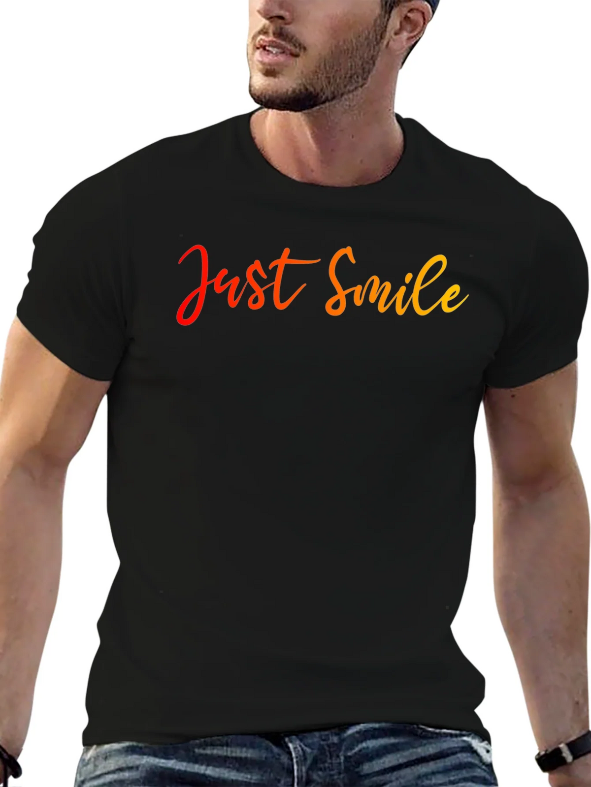 Just Smile Graphic Tee - Stylish & Comfortable Black T-Shirt product image 4