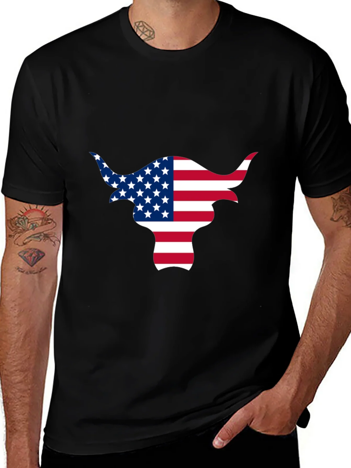 American Flag Bull Graphic Black Tee product image 1