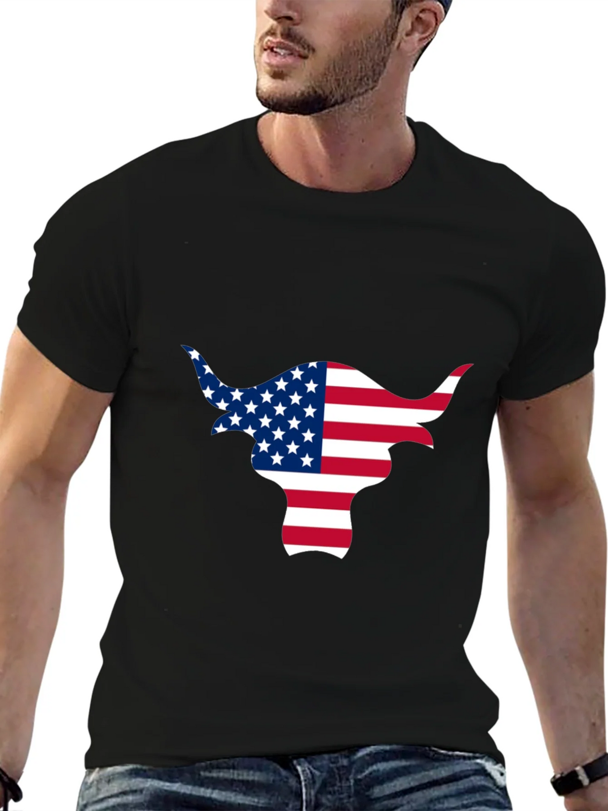 American Flag Bull Graphic Black Tee product image 6
