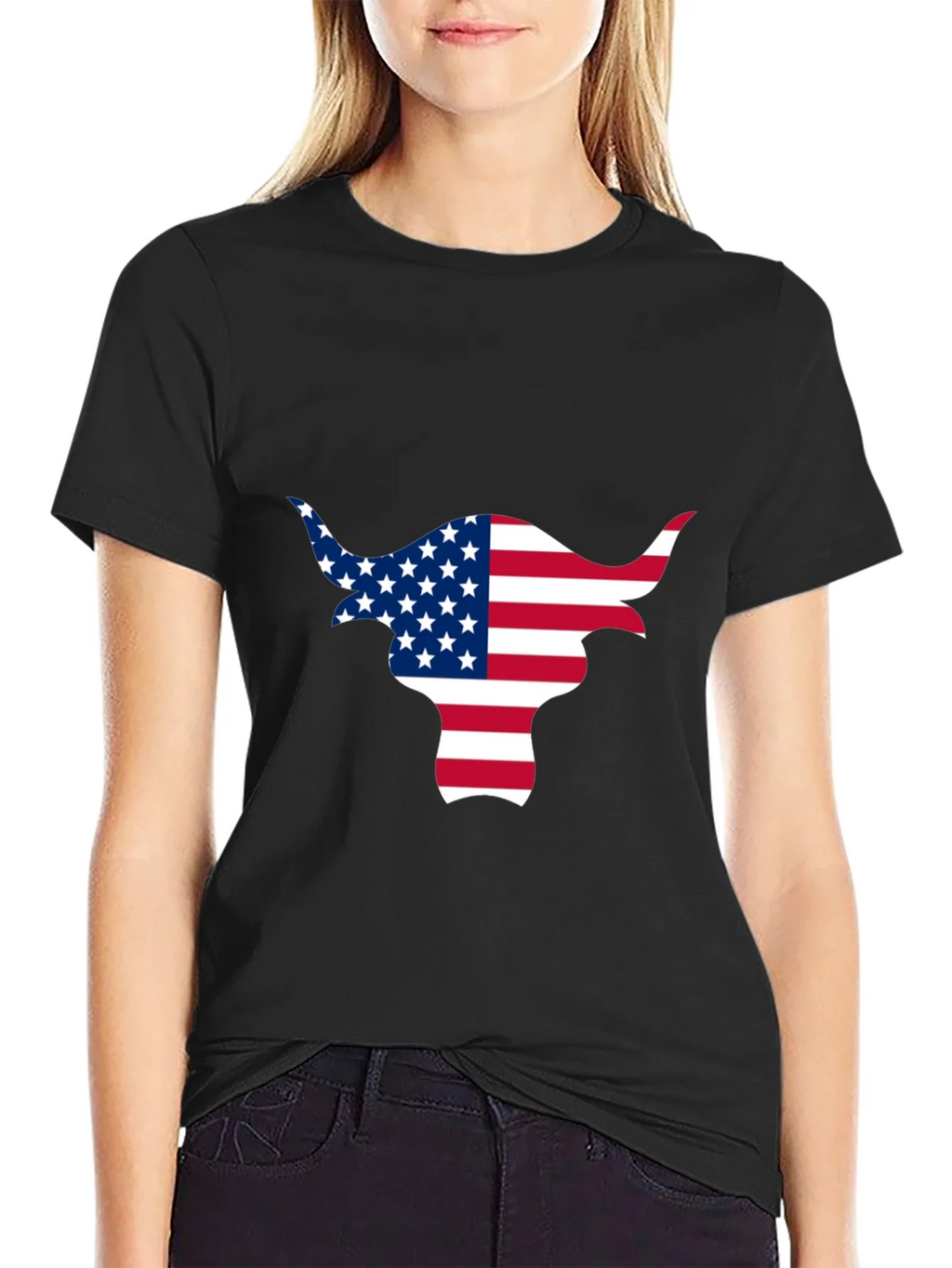 American Flag Bull Graphic Black Tee product image 2