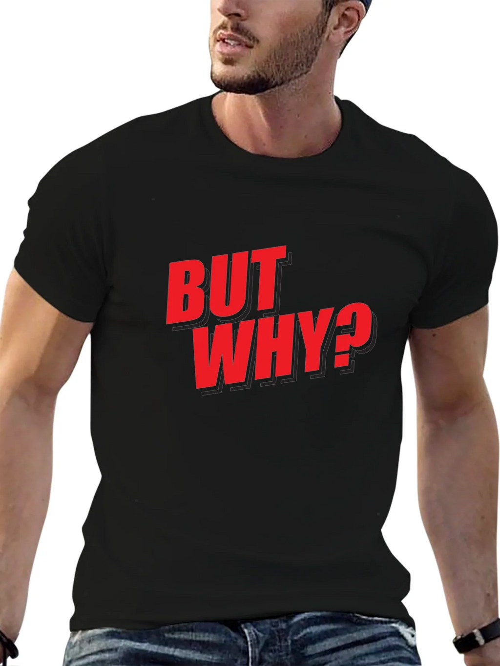 But Why? Graphic Tee - Bold Red Print on Black product image 4