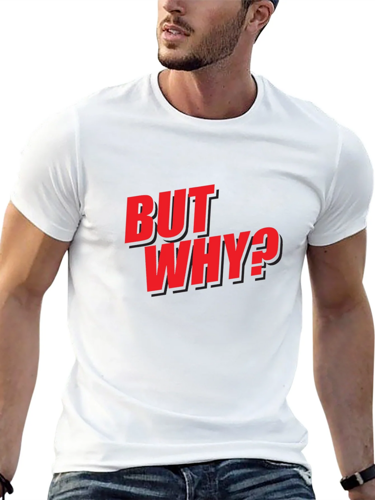 But Why? Graphic Tee - Bold Red Print on Black product image 6