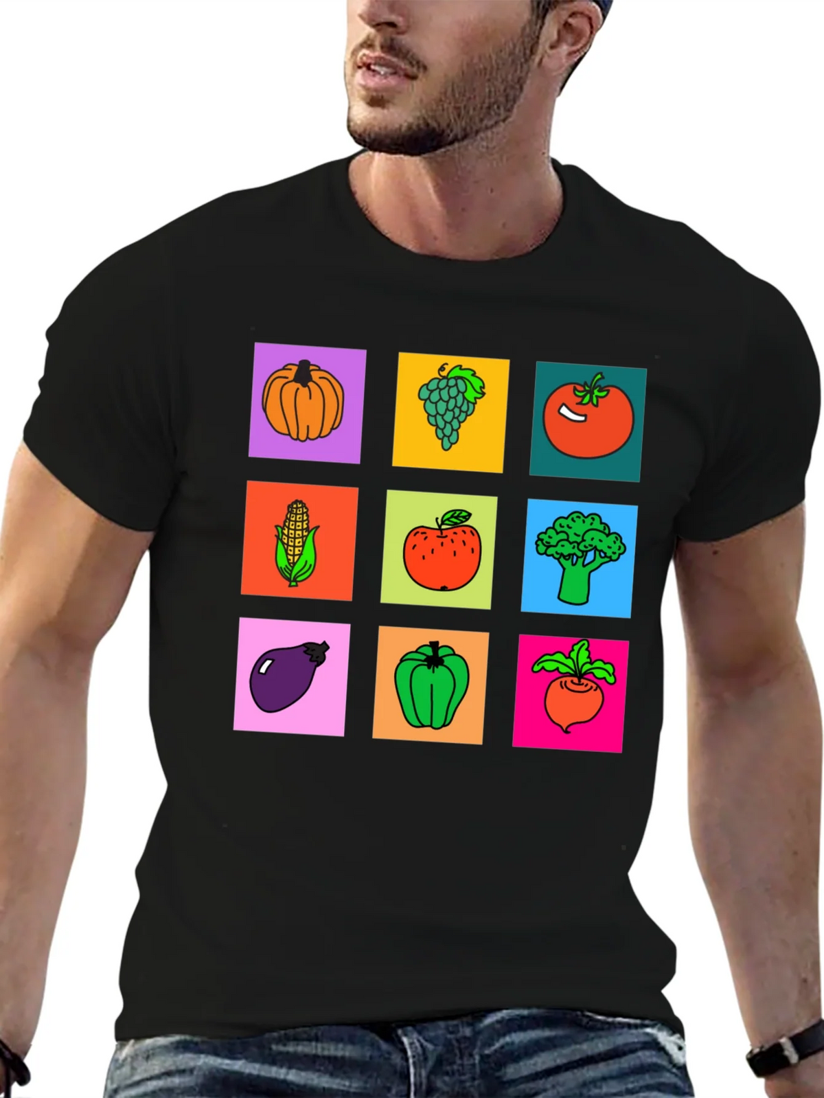 Vibrant Vegetable & Fruit Graphic Print T-Shirt product image 2