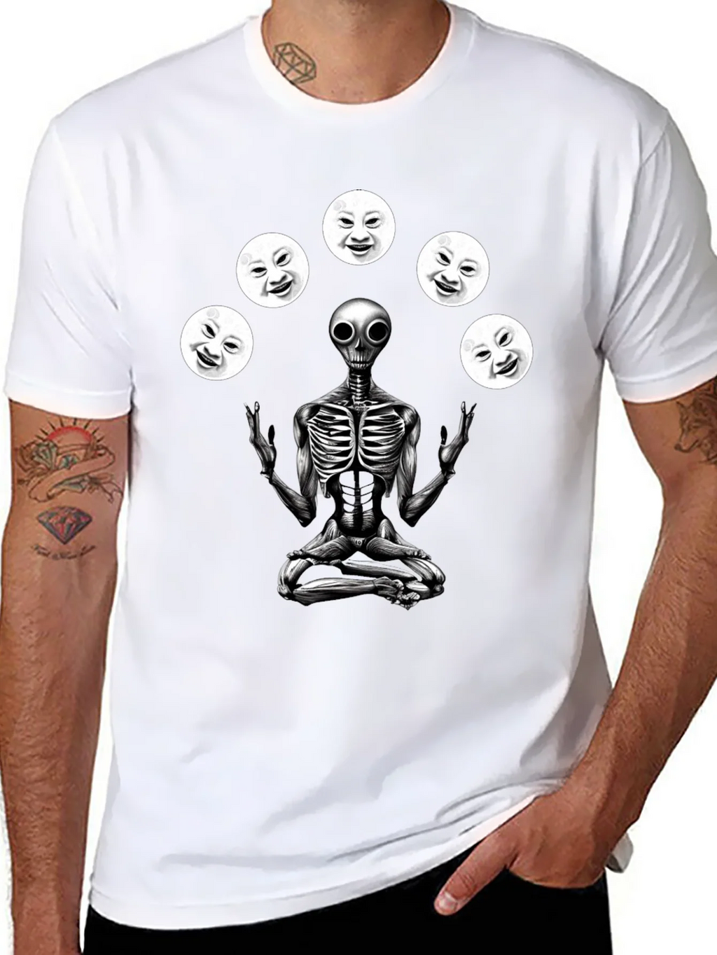 Alien Juggling Moon Faces Graphic T-Shirt product image 7