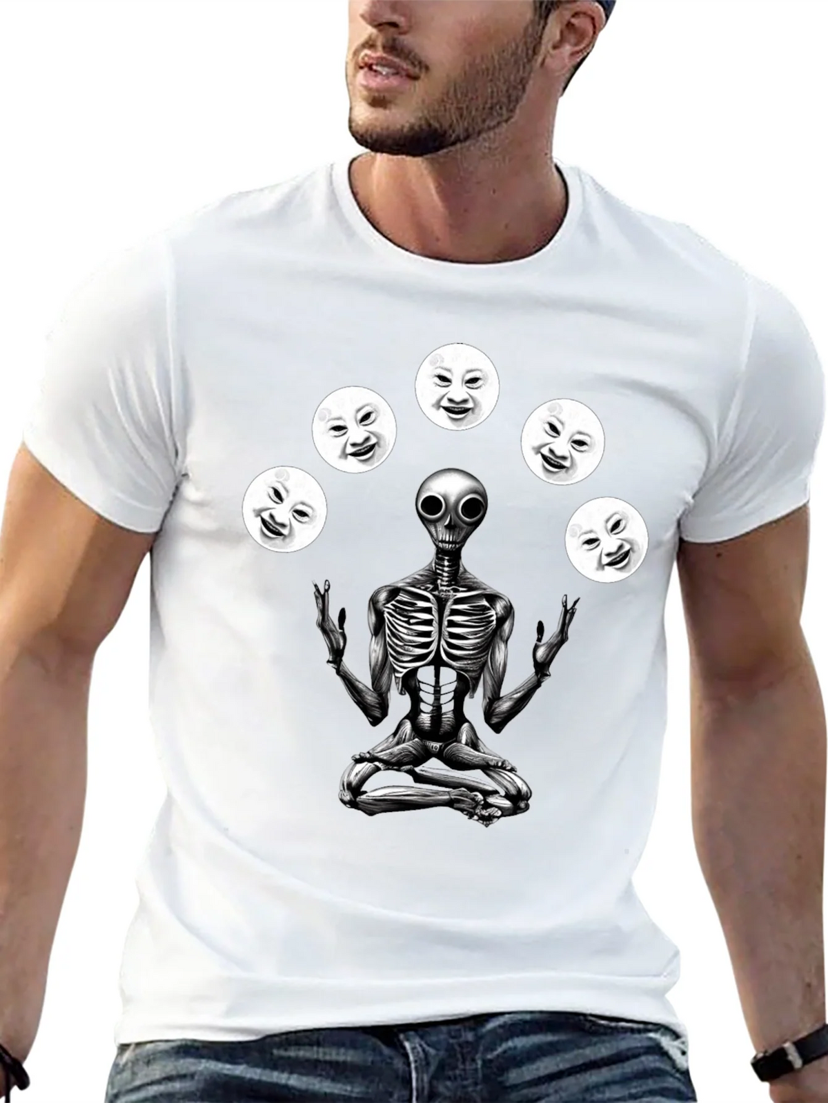Alien Juggling Moon Faces Graphic T-Shirt product image 12