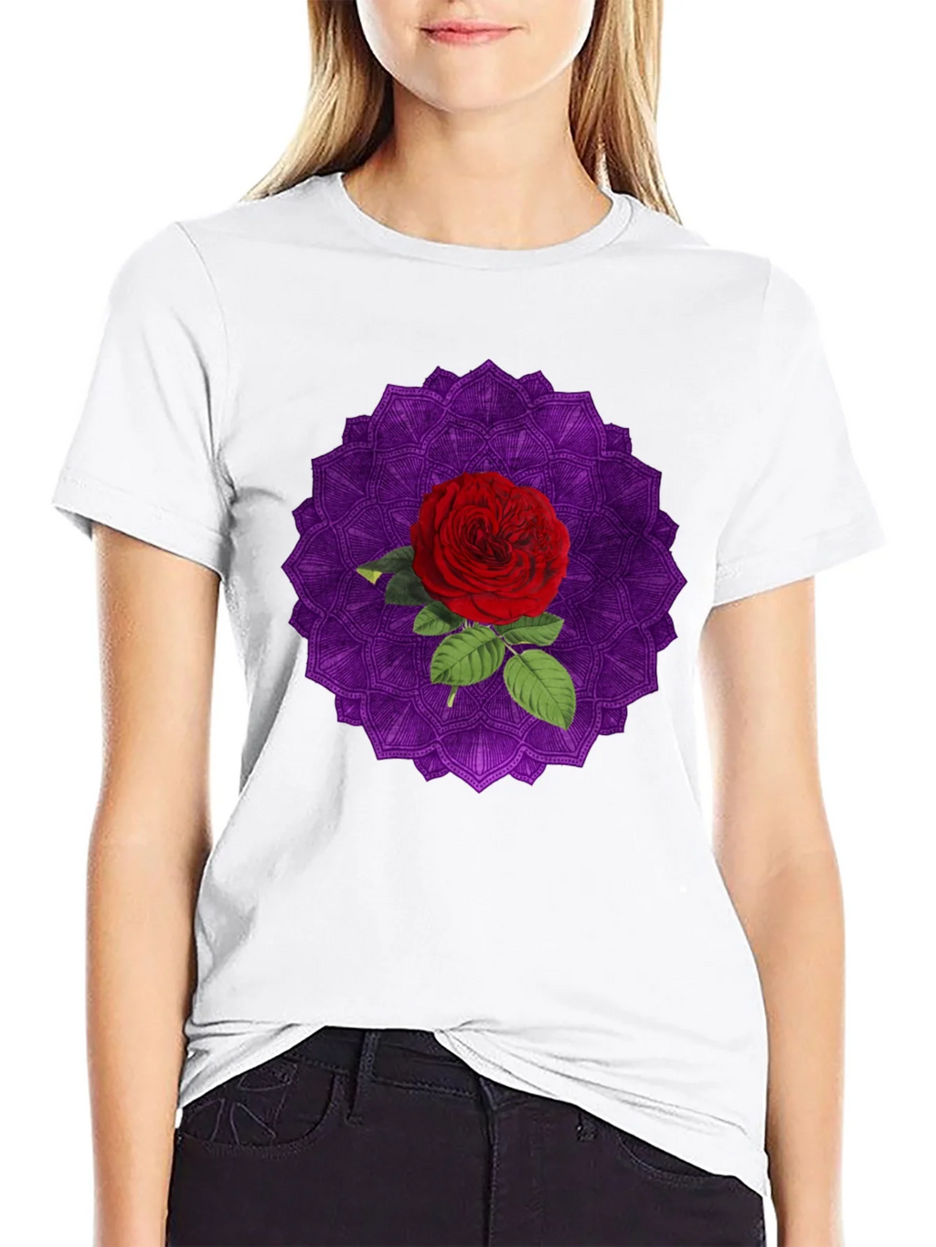 Rose Mandala Graphic Black T-Shirt product image 8