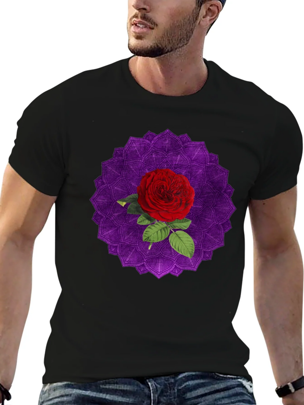 Rose Mandala Graphic Black T-Shirt product image 6