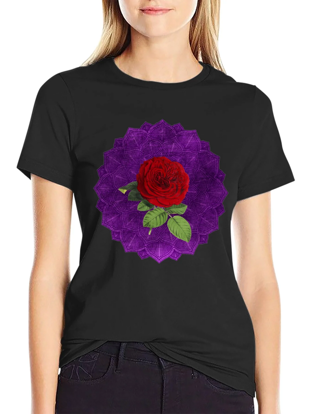 Rose Mandala Graphic Black T-Shirt product image 2