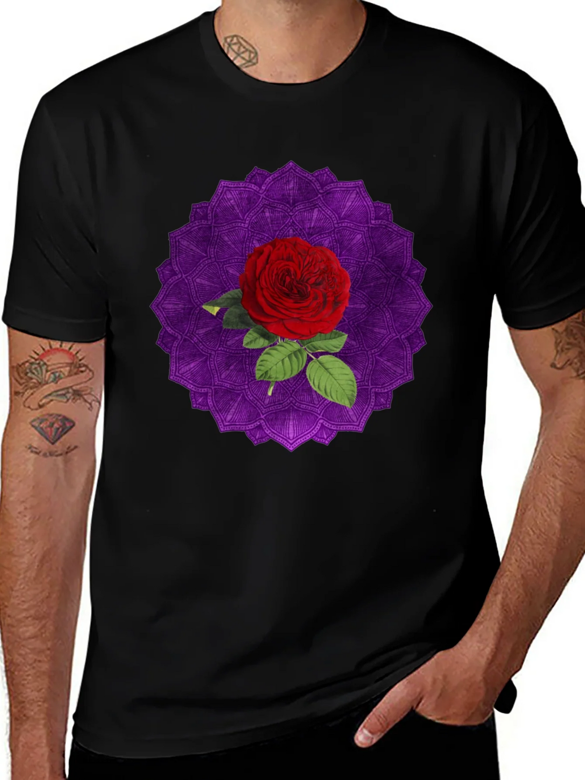 Rose Mandala Graphic Black T-Shirt product image 1