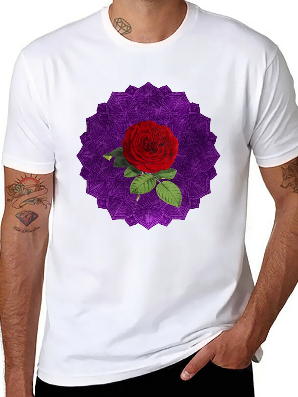 Rose Mandala Graphic Black T-Shirt product image 7