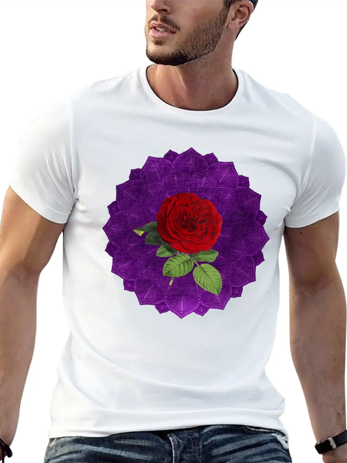 Rose Mandala Graphic Black T-Shirt product image 12