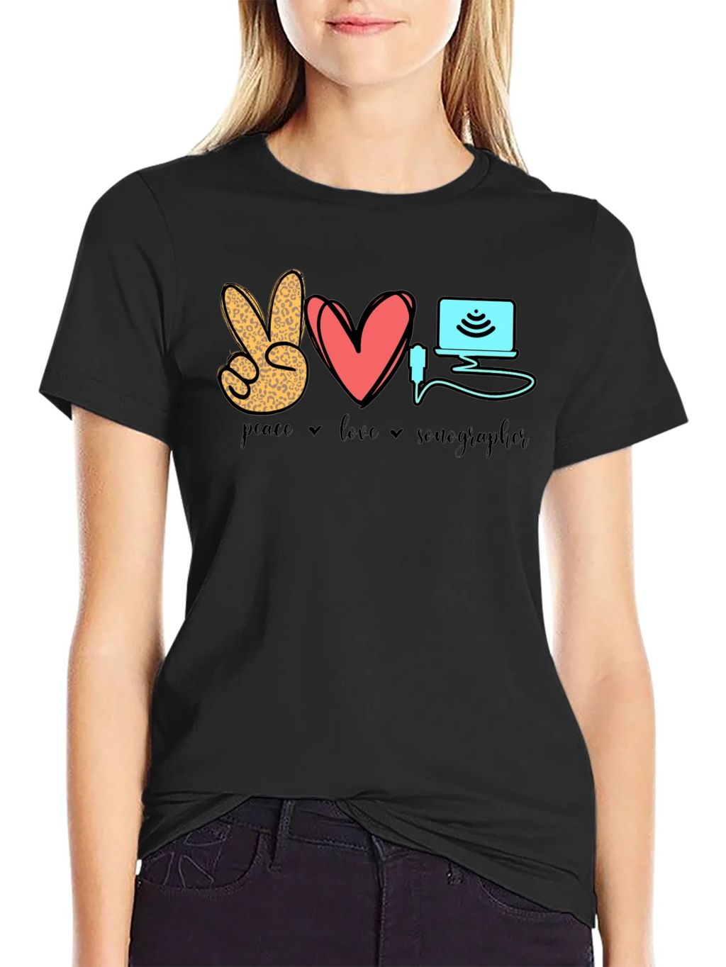Peace Love Sonographer T-Shirt - Medical Ultrasound Tee product image 2