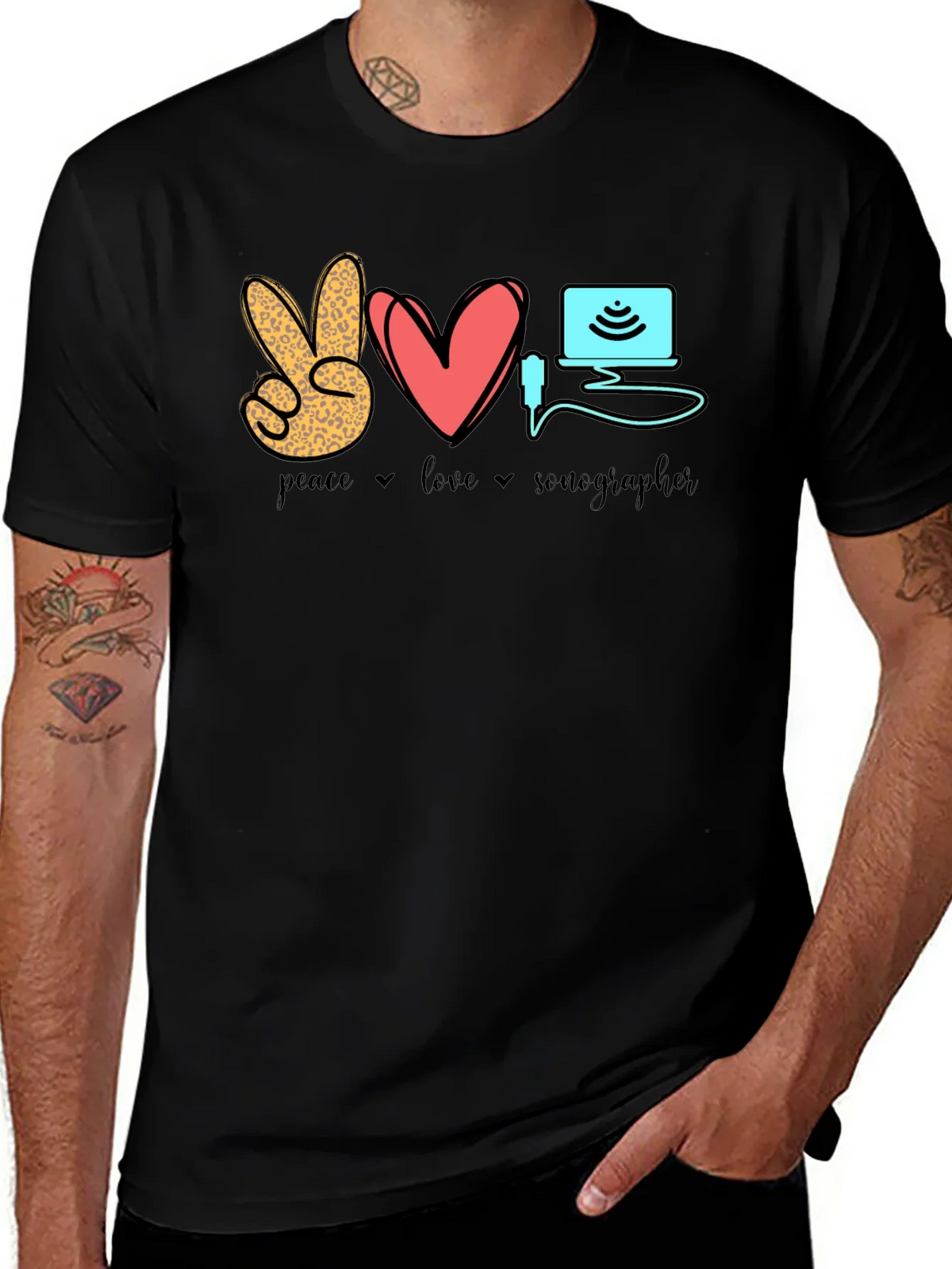 Peace Love Sonographer T-Shirt - Medical Ultrasound Tee product image 1