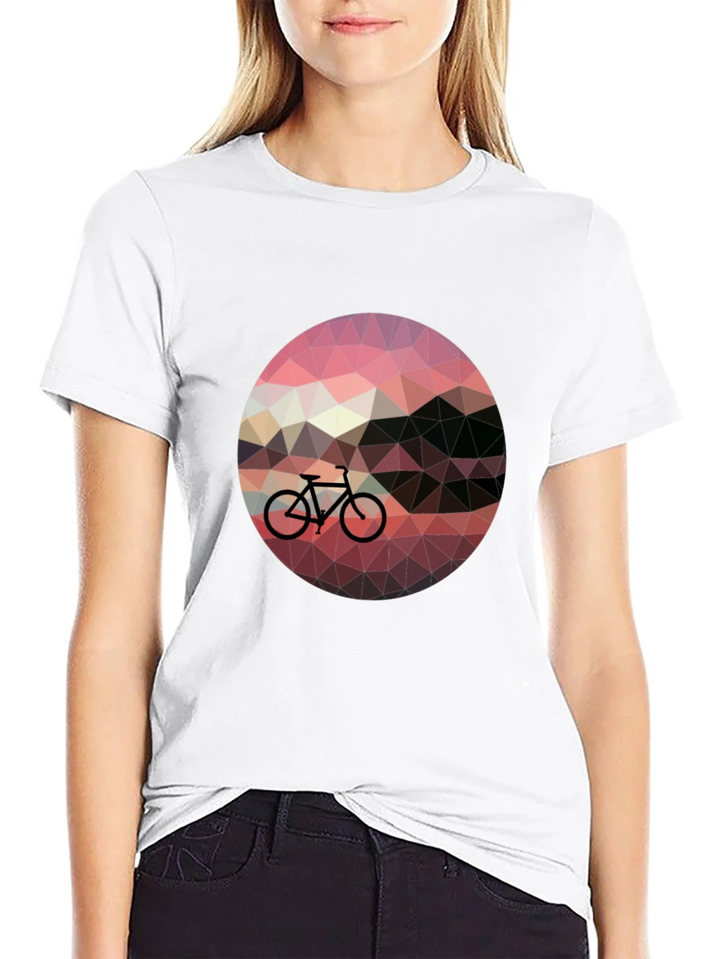 Geometric Bike Sunset Graphic Tee - Black Casual T-Shirt product image 2