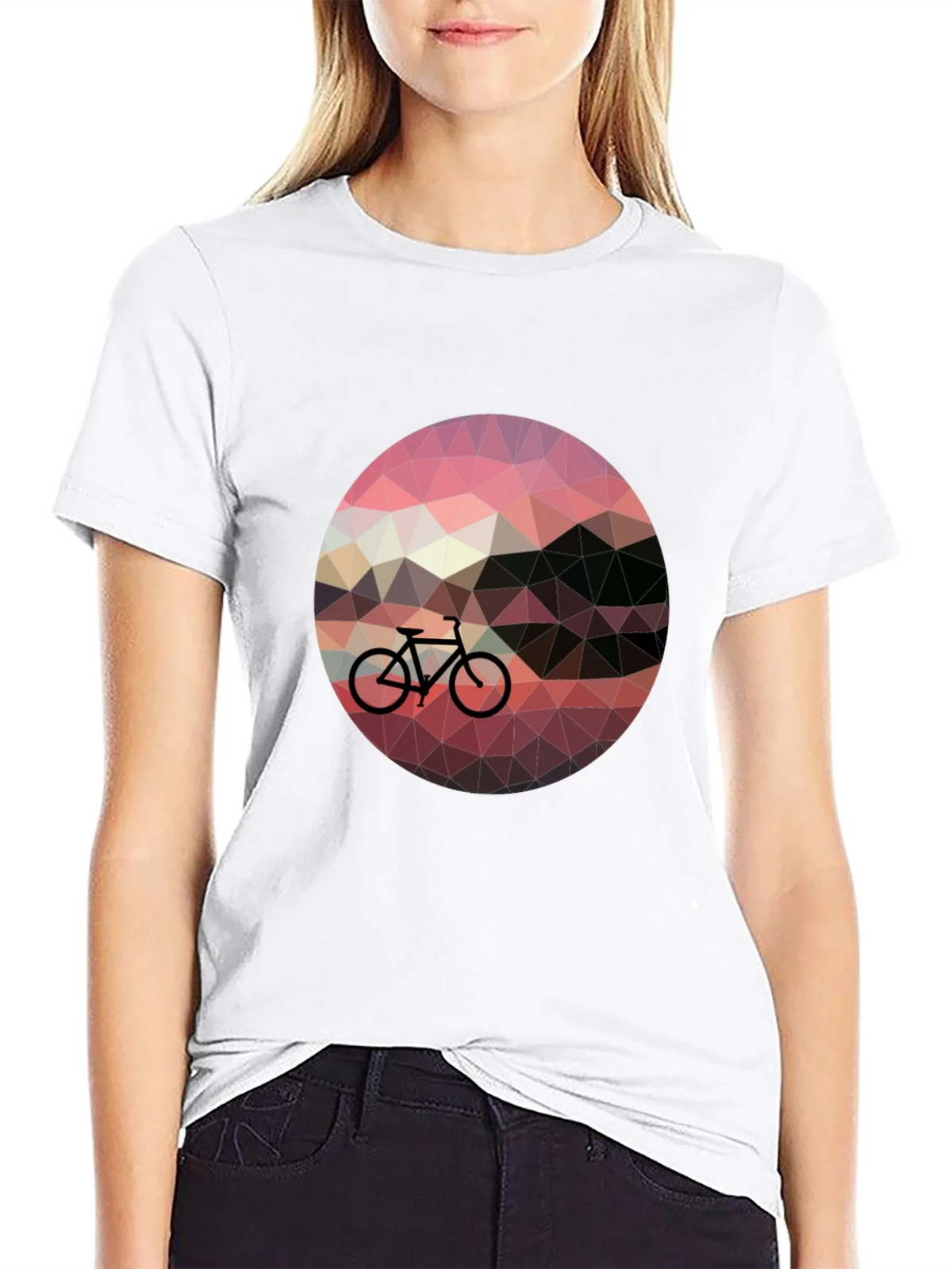 Geometric Bike Sunset Graphic Tee - Black Casual T-Shirt product image 2