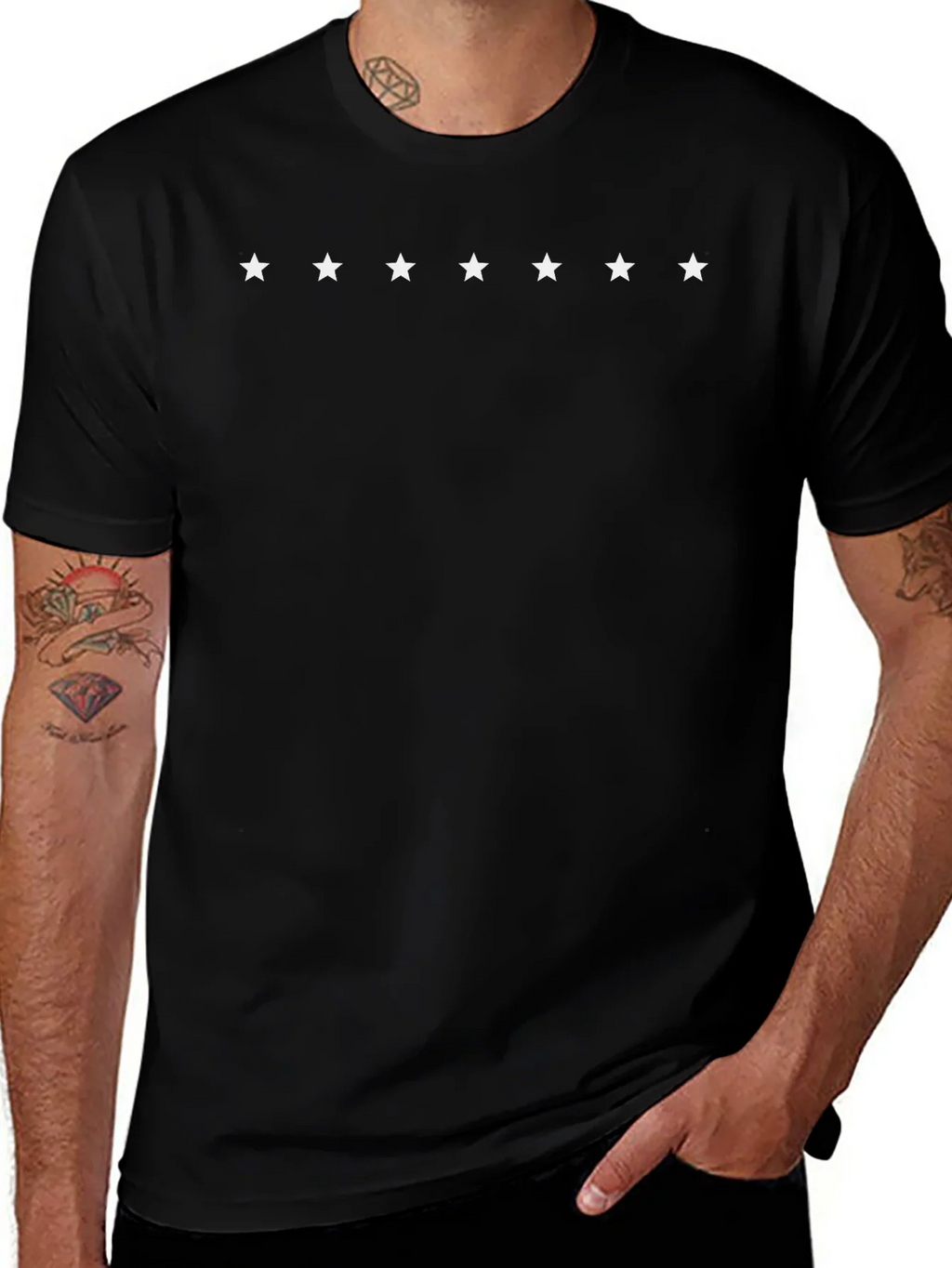 Mens Black Crewneck T-Shirt with Star Design product image 1