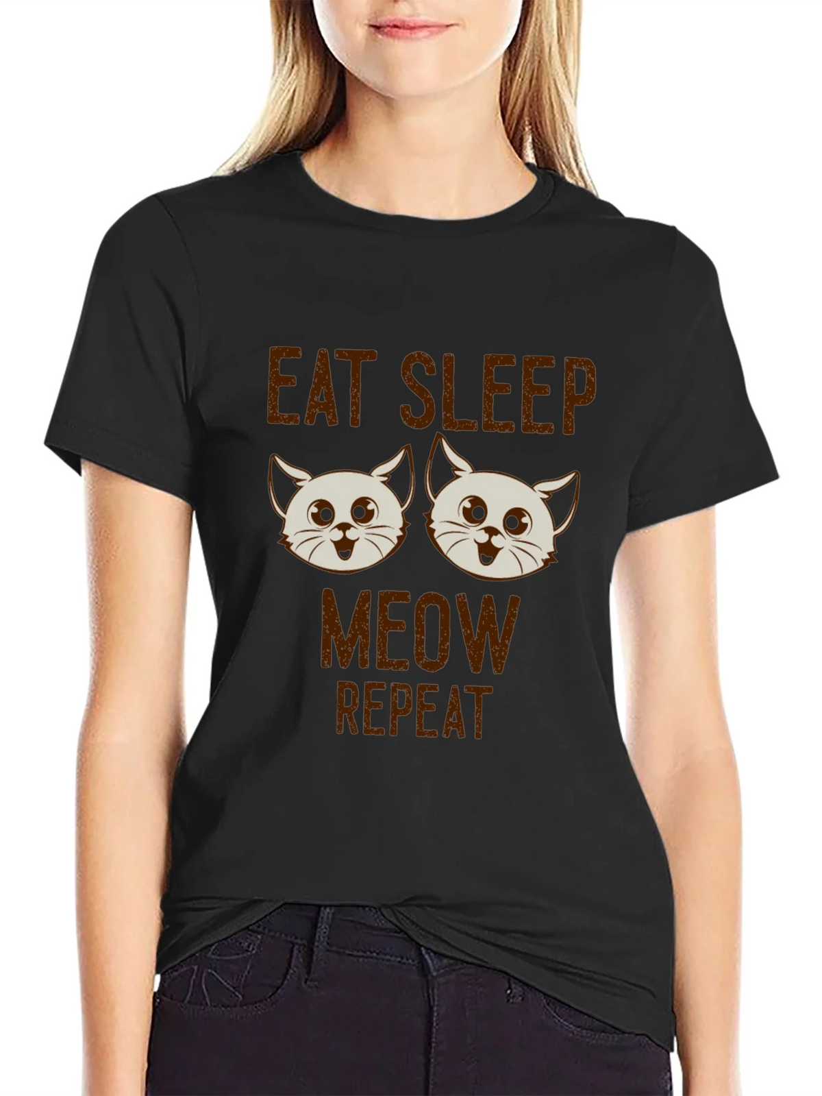 Eat Sleep Meow Repeat Cat T-Shirt product image 2