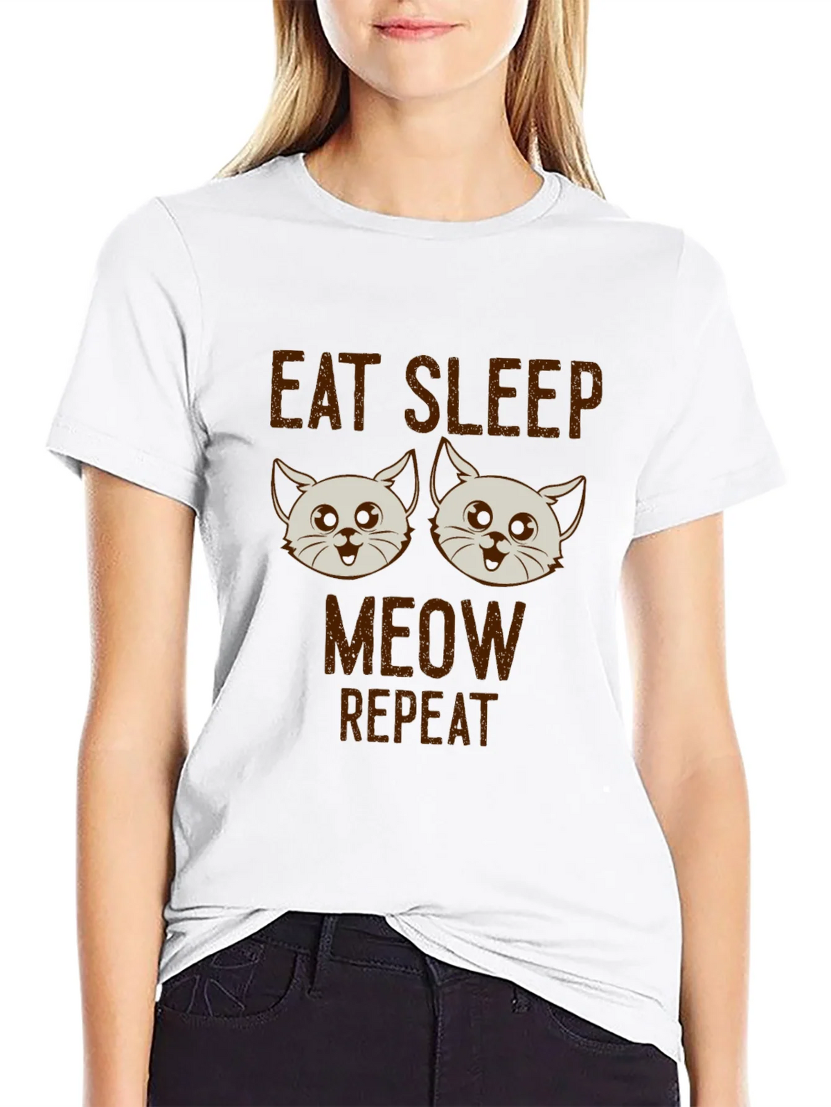 Eat Sleep Meow Repeat Cat T-Shirt product image 8