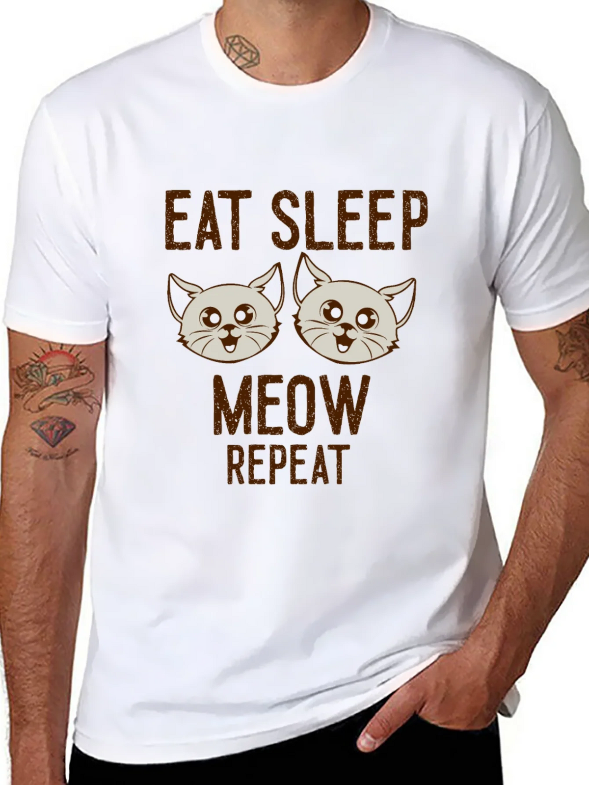 Eat Sleep Meow Repeat Cat T-Shirt product image 7