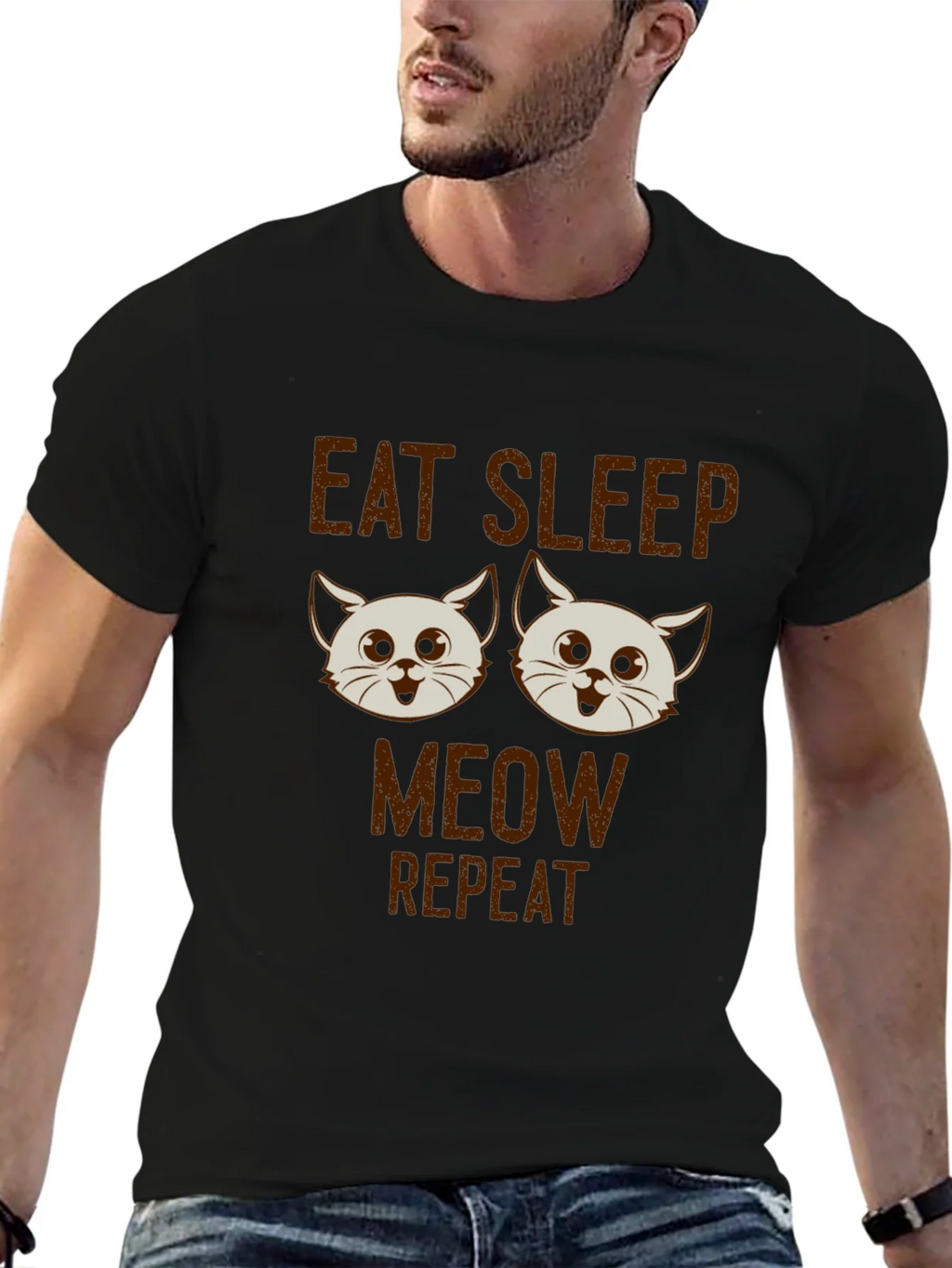 Eat Sleep Meow Repeat Cat T-Shirt product image 6