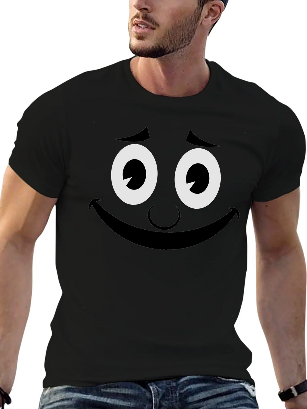 Funny Smiley Face Graphic Tee - Black Crew Neck T-Shirt product image 4