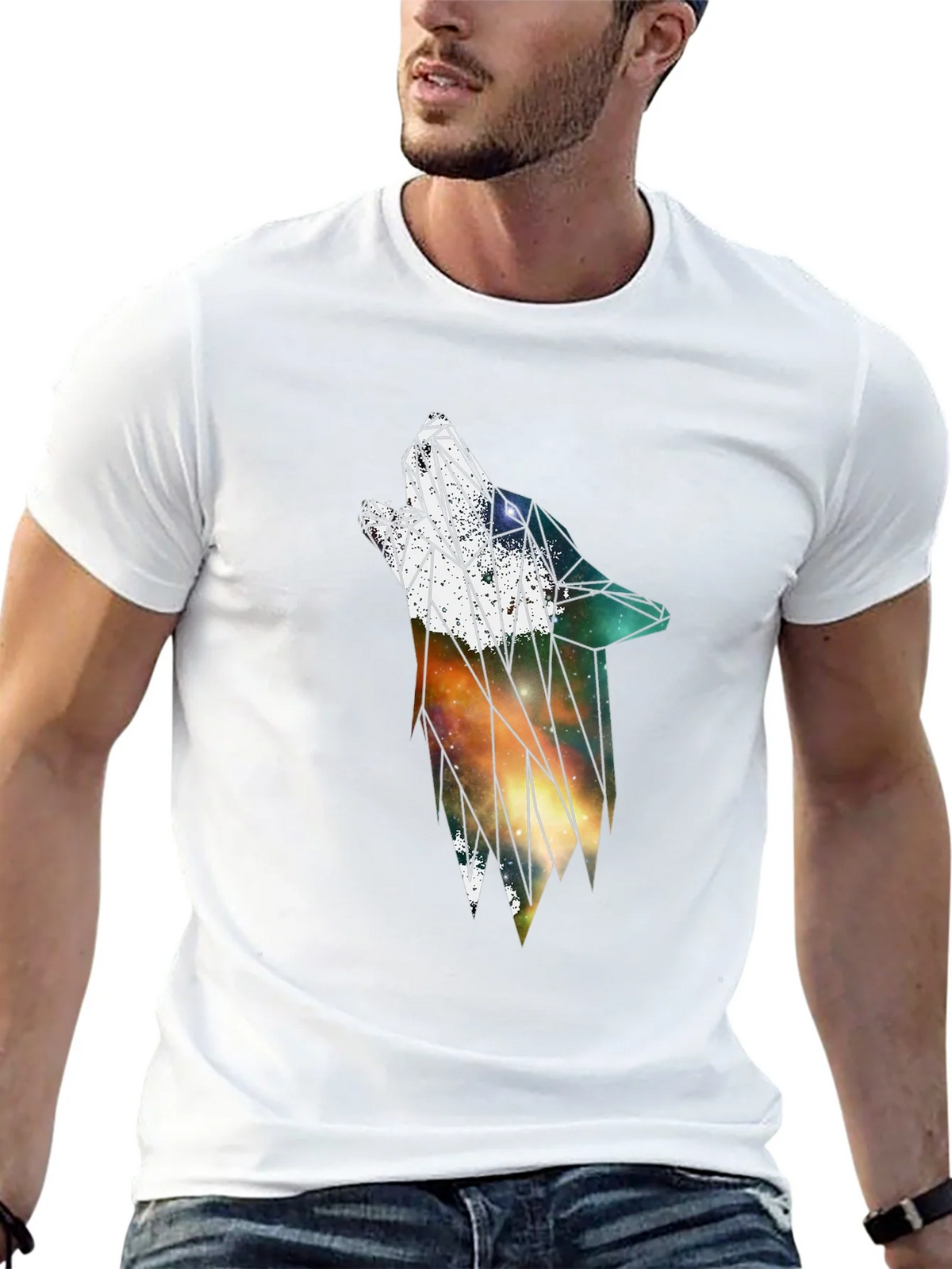 Geometric Galaxy Wolf Graphic Tee product image 5