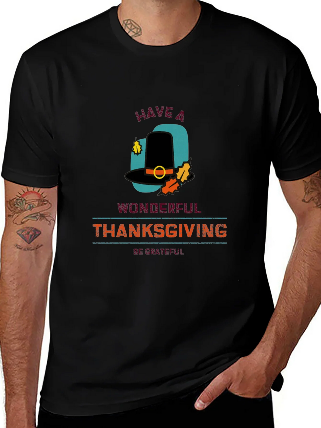 Thanksgiving Pilgrim Hat Graphic T-Shirt