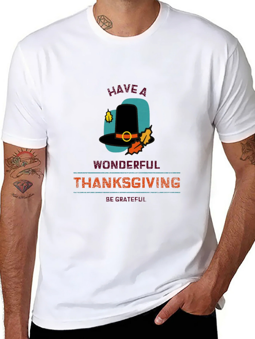 Thanksgiving Pilgrim Hat Graphic T-Shirt