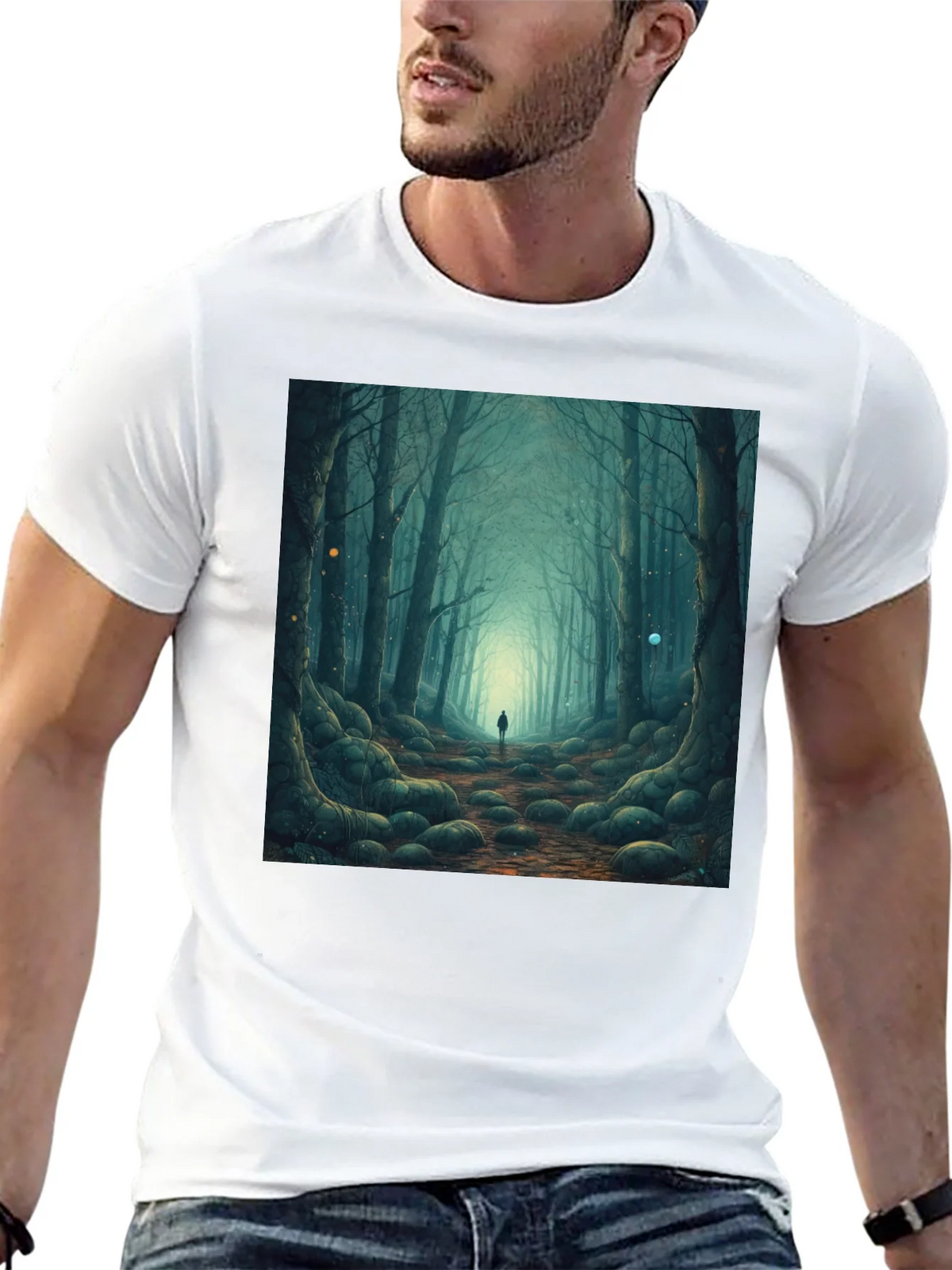 Mystic Forest Graphic Tee - Black Cotton T-Shirt product image 12